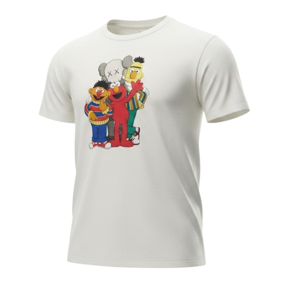 Uniqlo KAWS Sesame Street T-Shirt Kids White Excellent Graphic Tee Streetwear